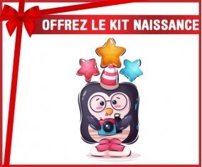 kit naissance bébé personnalisé Animaux rigolos Pinguin appareil photo