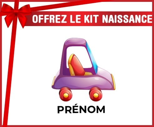 kit naissance bébé personnalisé Jouet toys voiture violet design-1 avec prénom