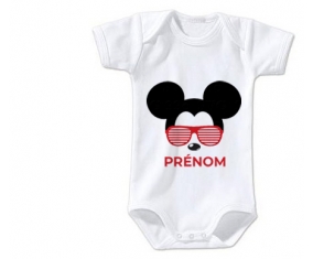 Body bébé Disney Mickey Oreilles noires lunette rouge avec prénom taille 3/6 mois manches Courtes