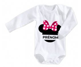 Body bébé Disney Minnie Nœud rose pois blancs avec prénom taille 3/6 mois manches Longues