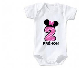 Body bébé Disney Minnie Numéro 2 rose pois blancs papillon rose avec prénom taille 3/6 mois manches Courtes