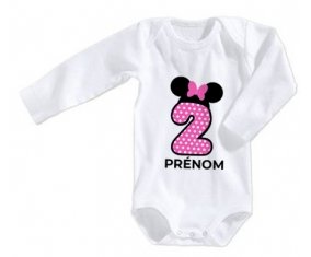 Body bébé Disney Minnie Numéro 2 rose pois blancs papillon rose avec prénom taille 3/6 mois manches Longues