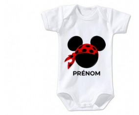 Body bébé Disney Mickey foulard pirate rouge pois noirs avec prénom taille 3/6 mois manches Courtes