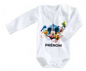 Body bébé Disney Mickey donald pluto et bingo design 1 avec prénom taille 3/6 mois manches Longues