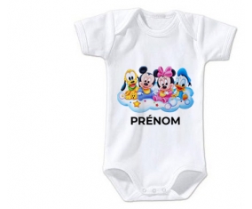 Body bébé Disney Mickey donald pluto et bingo design 3 avec prénom taille 3/6 mois manches Courtes