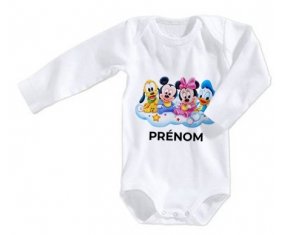 Body bébé Disney Mickey donald pluto et bingo design 3 avec prénom taille 3/6 mois manches Longues