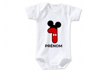 Body bébé Disney Mickey Numéro 1 avec prénom taille 3/6 mois manches Courtes