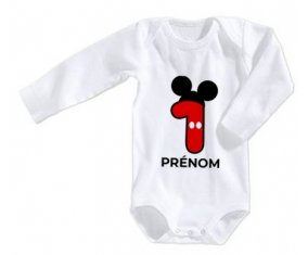 Body bébé Disney Mickey Numéro 1 avec prénom taille 3/6 mois manches Longues