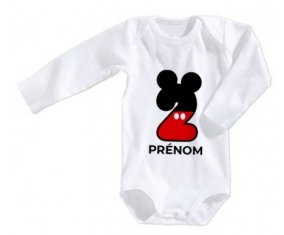Body bébé Disney Mickey Numéro 2 avec prénom taille 3/6 mois manches Longues