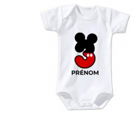 Body bébé Disney Mickey Numéro 3 avec prénom taille 3/6 mois manches Courtes