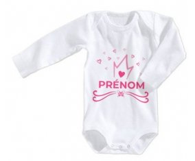Body bébé Couronne rose cœur design-1 avec prénom taille 3/6 mois manches Longues