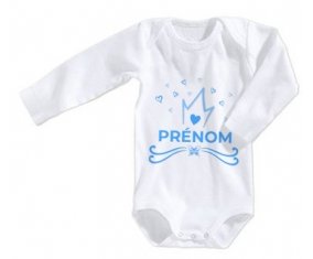 Body bébé Couronne bleue cœur design-1 avec prénom taille 3/6 mois manches Longues