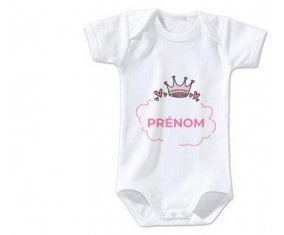 Body bébé Couronne rose bulle cœur avec prénom taille 3/6 mois manches Courtes