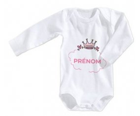 Body bébé Couronne rose bulle cœur avec prénom taille 3/6 mois manches Longues