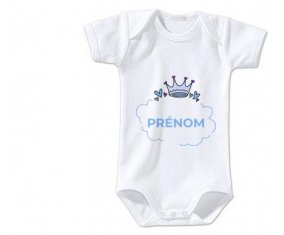 Body bébé Couronne bleue bulle cœur avec prénom taille 3/6 mois manches Courtes