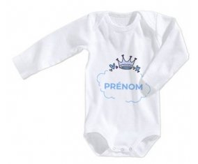 Body bébé Couronne bleue bulle cœur avec prénom taille 3/6 mois manches Longues