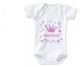 Body bébé Couronne rose cœur design-2 avec prénom taille 3/6 mois manches Courtes