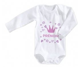 Body bébé Couronne rose cœur design-2 avec prénom taille 3/6 mois manches Longues