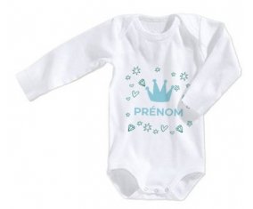 Body bébé Couronne bleue cœur design-2 avec prénom taille 3/6 mois manches Longues