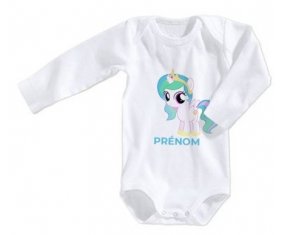 Body bébé My Little Pony Princesse Célestia design-1 avec prénom taille 3/6 mois manches Longues