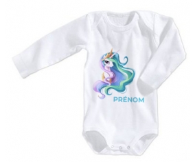 Body bébé My Little Pony Princesse Célestia design-2 avec prénom taille 3/6 mois manches Longues