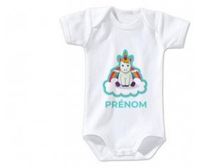 Body bébé Licorne avec ailes sur nuage avec prénom