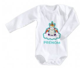 Body bébé Licorne avec ailes sur nuage avec prénom taille 3/6 mois manches Longues
