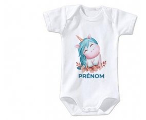Body bébé Licorne turquoise avec prénom taille 3/6 mois manches Courtes