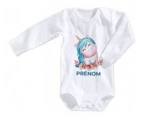Body bébé Licorne turquoise avec prénom taille 3/6 mois manches Longues