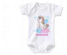 Body bébé Licorne avec couronne sur nuage avec prénom taille 3/6 mois manches Courtes