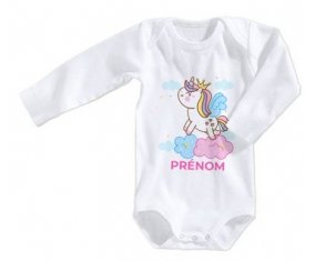Body bébé Licorne avec couronne sur nuage avec prénom taille 3/6 mois manches Longues