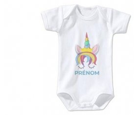 Body bébé Licorne design-1 avec prénom taille 3/6 mois manches Courtes
