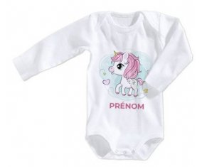 Body bébé Poney rose cœur avec prénom taille 3/6 mois manches Longues