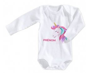 Body bébé Licorne design-2 avec prénom taille 3/6 mois manches Longues