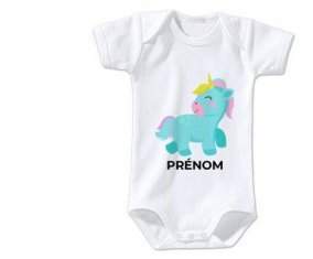 Body bébé Licorne design-3 avec prénom taille 3/6 mois manches Courtes