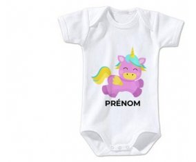 Body bébé Licorne design-4 avec prénom taille 3/6 mois manches Courtes