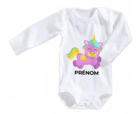 Body bébé Licorne design-4 avec prénom taille 3/6 mois manches Longues