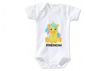 Body bébé Licorne design-5 avec prénom taille 3/6 mois manches Courtes