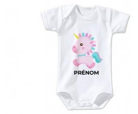 Body bébé Licorne design-6 avec prénom taille 3/6 mois manches Courtes