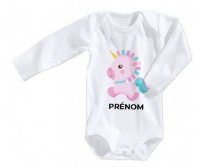 Body bébé Licorne design-6 avec prénom taille 3/6 mois manches Longues
