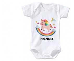 Body bébé Licorne arc en ciel avec prénom taille 3/6 mois manches Courtes