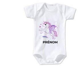 Body bébé Licorne design-7 avec prénom taille 3/6 mois manches Courtes