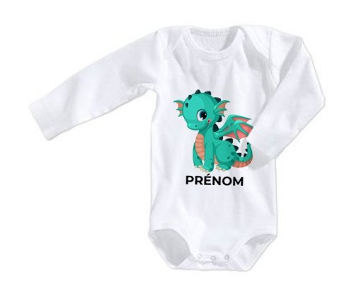 Body Bebe Personnalise Dragon Design 1 Avec Prenom En Coton