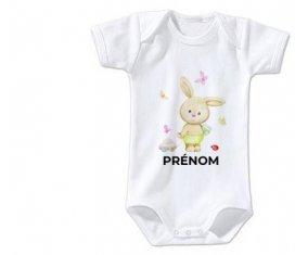 Body bébé Lapin papillon voiture avec prénom taille 3/6 mois manches Courtes