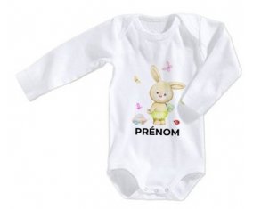 Body bébé Lapin papillon voiture avec prénom taille 3/6 mois manches Longues