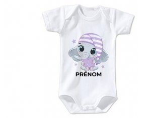 Body bébé Bébé éléphant douce nuit avec prénom taille 3/6 mois manches Courtes