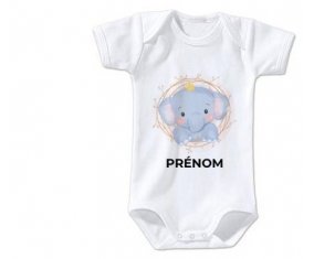 Body bébé Éléphant couronne jaune avec prénom taille 3/6 mois manches Courtes