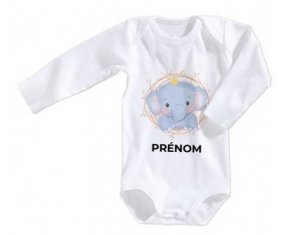 Body bébé Éléphant couronne jaune avec prénom taille 3/6 mois manches Longues