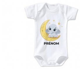 Body bébé Bébé éléphant bonne nuit avec prénom taille 3/6 mois manches Courtes