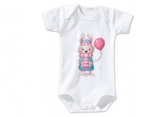 Body bébé Lapin avec ballon rose taille 3/6 mois manches Courtes